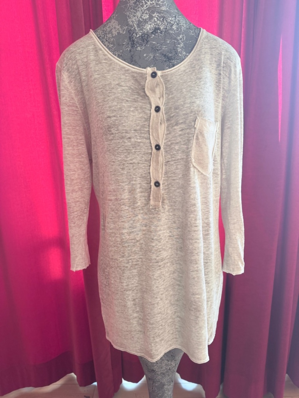 Avant Toi Beige Knit Linen Top with Button Placket